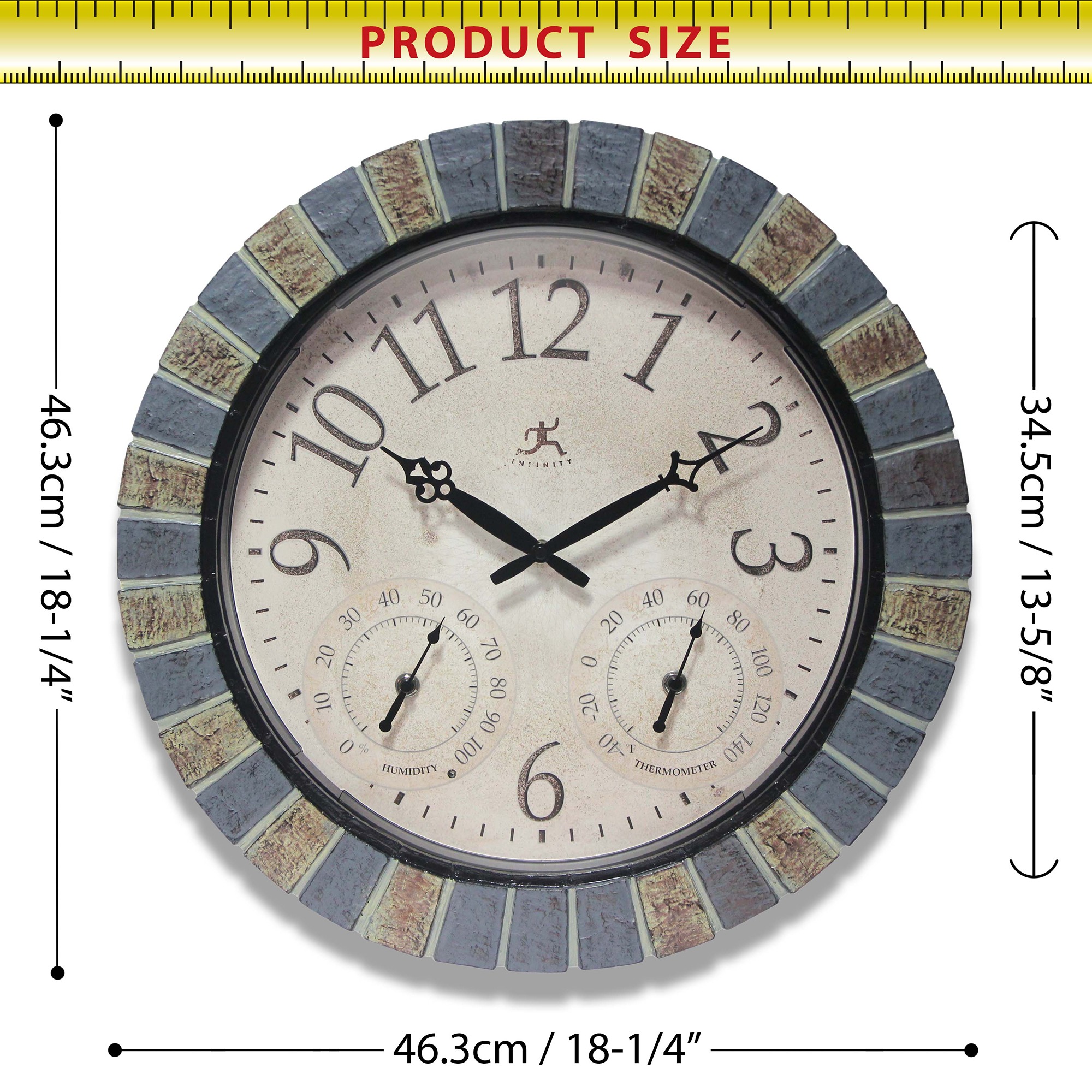 Infinity Instruments Aztec Indoor-Outdoor Wall Clock, Faux Stone, 18 Inch