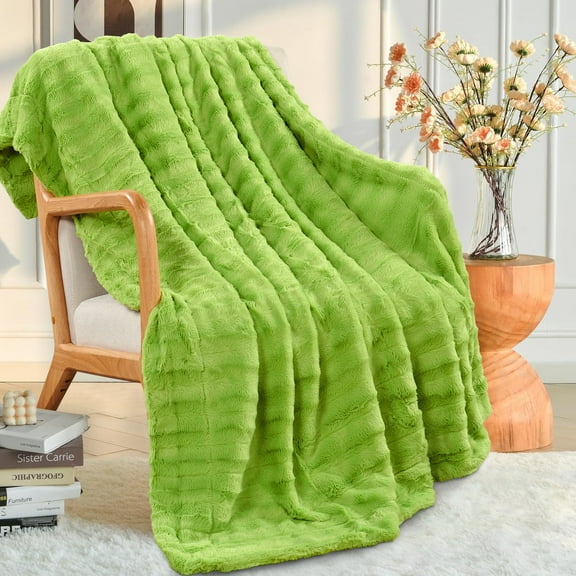 Home Soft Things Oversized Derby Double Sided Fauxfur Throw Green Faux Fur, Microfiber