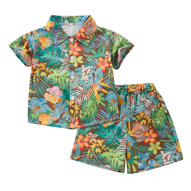 Odeerbi 1-8 Años Conjunto de Verano Para Niños de Hawaianos Camiseta de Manga Corta de Algodón Con Estampado Tropical Conjunto de Dos Piezas de Gráficos