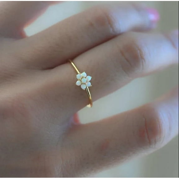 Vintage Fire Round Opal Ring ,Moissanite Cluster, 925 Sterling Silver ,Yellow Gold Plated Engagement Rings