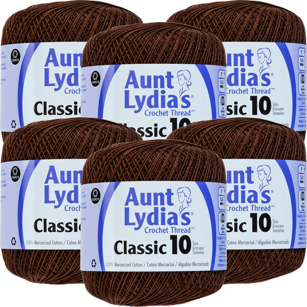 Aunt Lydia's Classic Crochet Thread Size 10Fudge Brown, Multipack Of 6