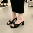 thumbnail image 7 of CHICVOMEY Womens Bow Knot Block Heel Mule Sandals Square Toe Open Toe Patent Leather Slide Heels Slip on Chunky Heel Slippers for Summer Party Wedding Daily Wear, 7 of 7