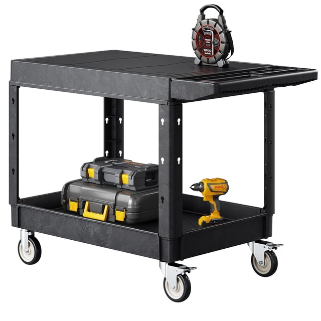 VEVOR Chariot Utilitaire à 2 Tablettes 550 Lb Chariot de Service 37 x 25,4 Pouces avec Roues