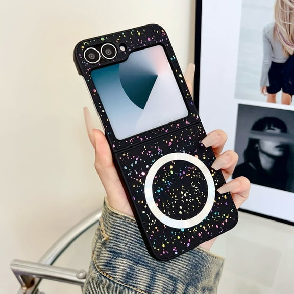 ELEHOLD Case for Samsung Galaxy Z Flip 5,Cute Bling Glitter Magnetic Thin Slim Phone Case for Samsung Galaxy Z Flip 5,Black