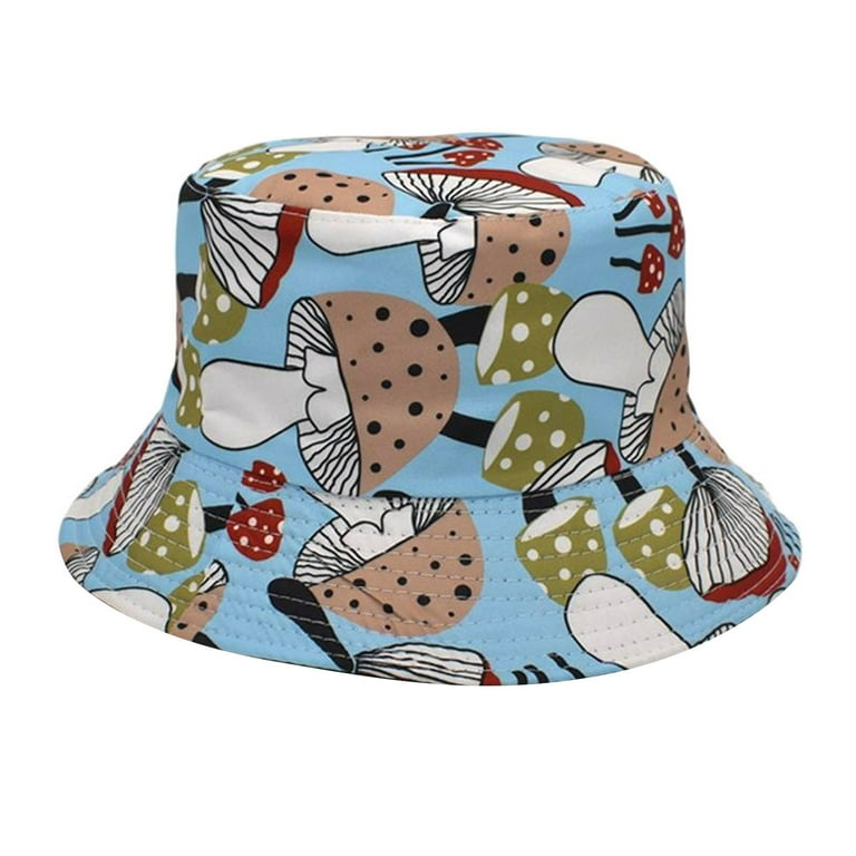 xiuh magic mushroom pattern fisherman hat men and women outdoor leisure sun hat  cartoon foldable sun pot hat fashion hats 2023 sky blue 