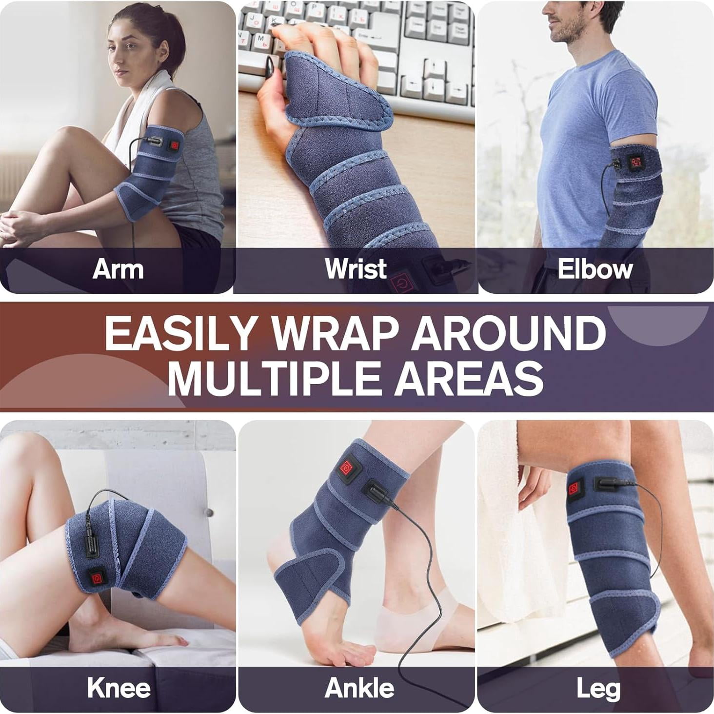 Heating Pad Wrap for Multiple Areas, 45x3.5in Extra Long Heated Arm Wrap, Portable Heat Brace for Wrist Elbows Arms Knee Ankle Leg, 3 Heat Settings All Around Body Warmer Heating Pad for Pain Relief