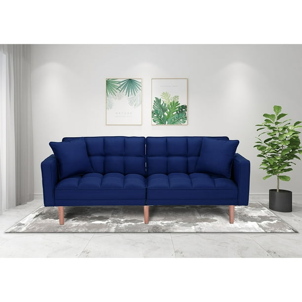 Blue Couch Seventh Convertible Sofa Bed Modern Fabric Sleeper Sofa Bed Futon Couches And Sofas Sleeper With Armrest Wood Legs Two Pillows Recliner Couch Living Room Furniture Sofa Q137 Walmart Com