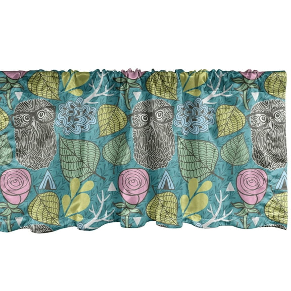 Ambesonne Owl Window Valance, Hipster Animal Wise Bird, 54" X 18", Dark Seafoam Multicolor