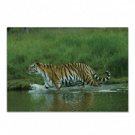 

Safari Cutting Board Siberian Tiger Panthera Tigris Altaica in the Water Greenery Lake River Wildlife Decorative Tempered Glass Cutting and Serving Board Small Size Apricot Green by Ambesonne