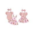 thumbnail image 2 of vera natura Baby Girl Summer Outfits Ribbed Knit Rompers Chicken Print Suspender Skirts Headband 3Pcs Clothes Set, 2 of 8