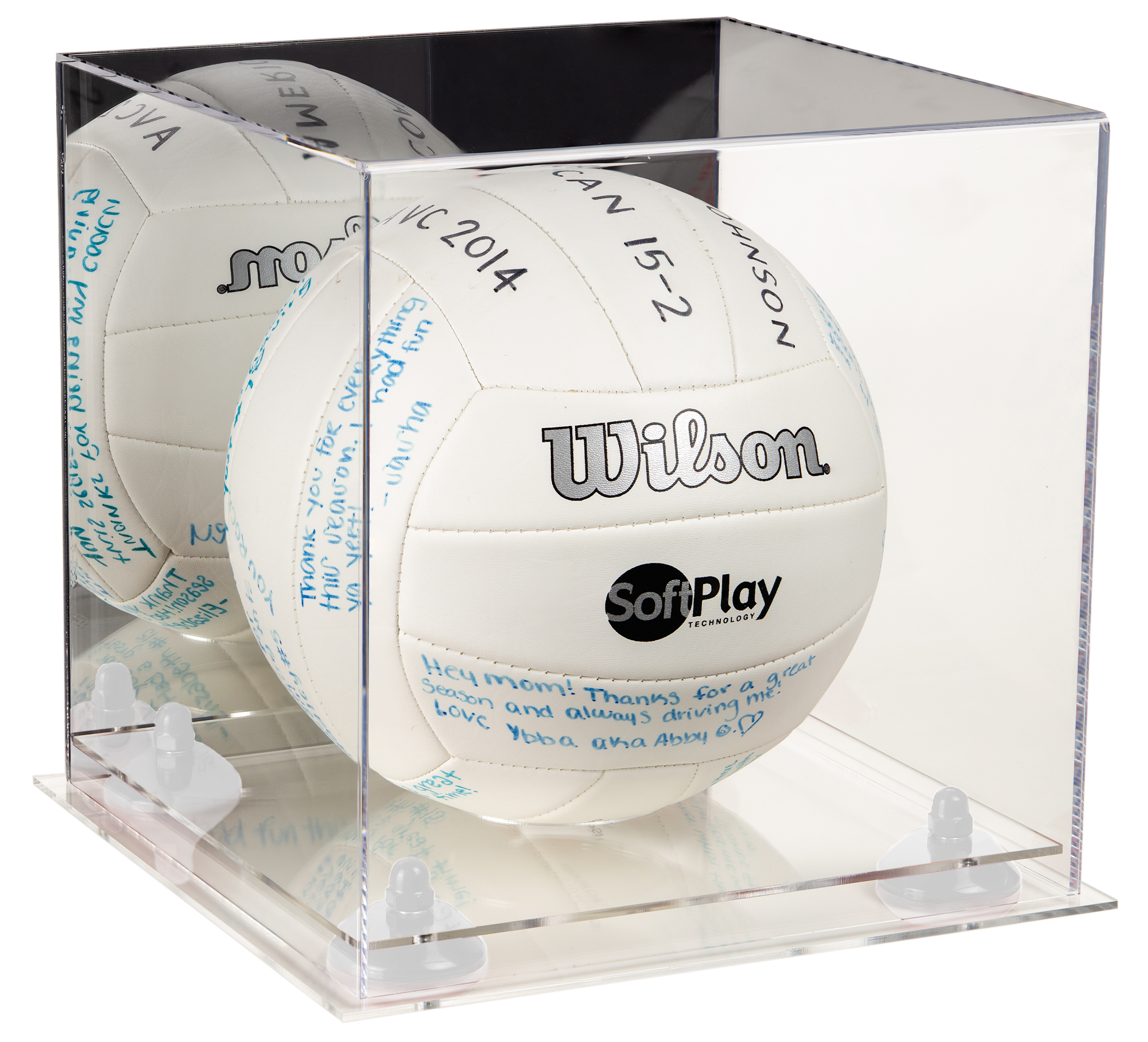 Deluxe Acrylic Volleyball Display Case with Mirror, White Risers and Clear Base (A027WR