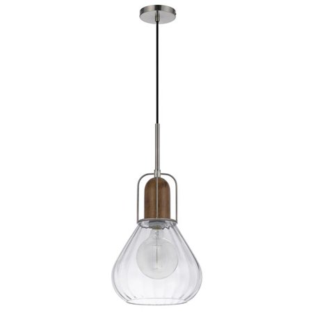 

Cal Lighting FX-3803-1 60W Rochelle Metal & Rubber Wood Mini Glass Pendant Brushed Steel & Wood