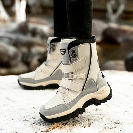 

KUNPENG-Fashion Women Keep Warm Snow Shoes Round Toe Mountaineering Middle Tube Boots