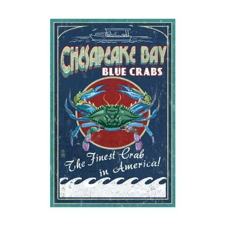 Sailing Chesapeake Bay - Chesapeake Bay, Virginia - Blue Crab Vintage Sign Print Wall Art By Lantern Press