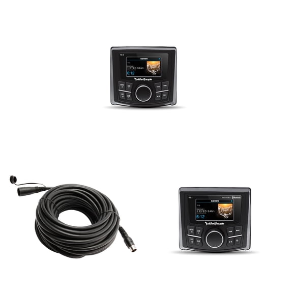 Rockford Fosgate PMX-2 Marine Media Receiver with 2.7” Color Display with PMX-1R 2.7” Wet Bonded Ipx6 Color Wired Remote and PMX50C 50 Ft Extension Cable