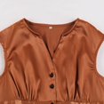 thumbnail image 3 of Women's Sleeveless Dress V-Neck Retro Solid Color High Waist Button Makings Dress, 3 of 8