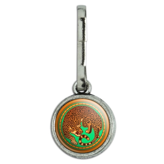 Jaguar in Gold Circle Antiqued Charm Clothes Purse Suitcase Backpack Zipper Pull Aid
