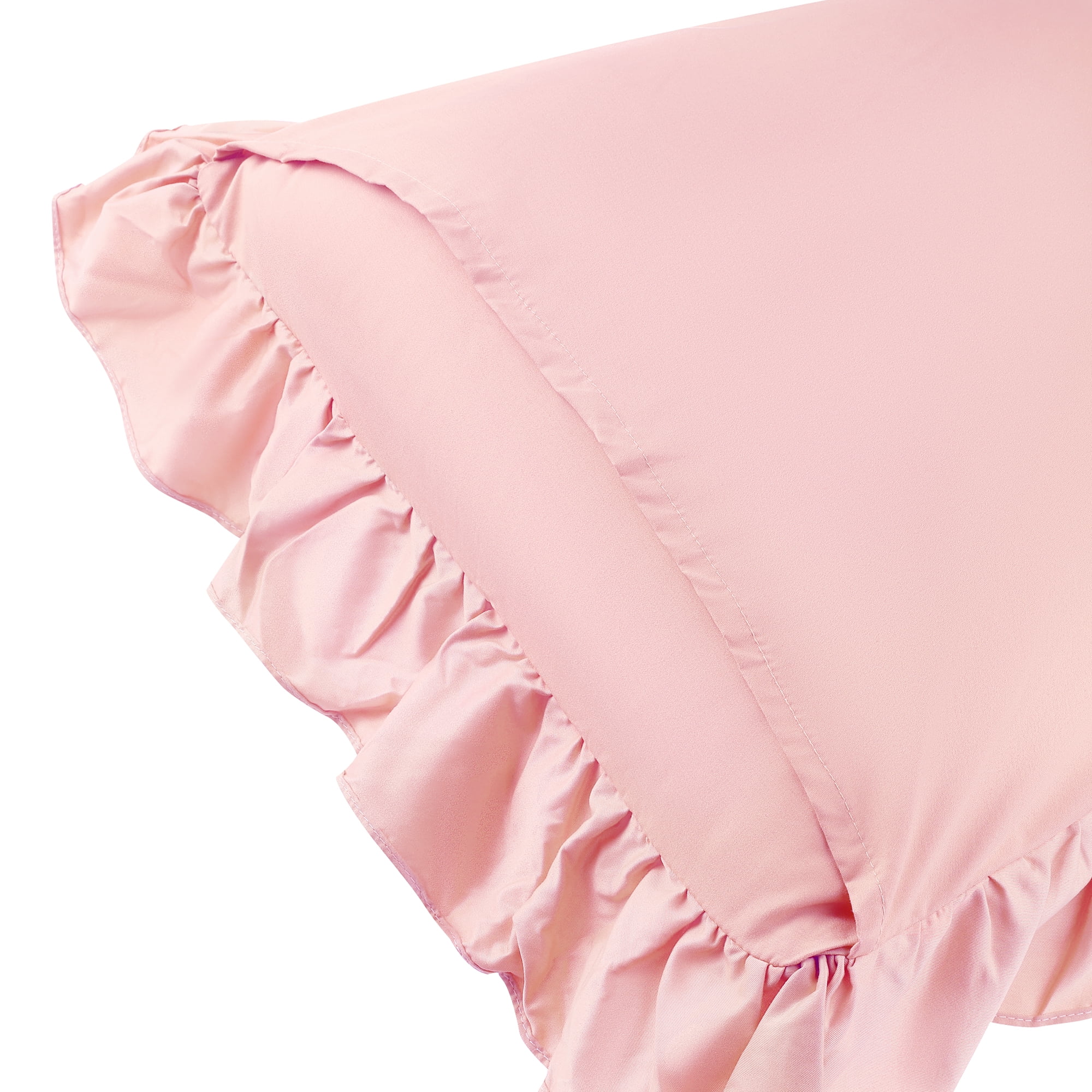 Unique Bargains Set of 2  Single Layer Ruffled Envelope Closure Pillow Shams Queen Pink