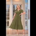 thumbnail image 2 of Vestido Verde XXL con Escote en V, Mangas Abullonadas y Pliegues, 2 of 4