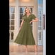 thumbnail image 2 of Vestido de Larga con Cuello en V, Plisado y Mangas Abullonadas, Verde , Talla M, 2 of 4