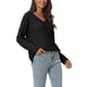 thumbnail image 4 of INSPIRE CHIC Suéter ligero de manga larga con cuello en V de punto waffle para mujer XL negro, 4 of 6