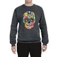 thumbnail image 2 of Wild Bobby Dean Russo Colorful Sugar Skull Streetwear Unisex Crewneck Graphic Sweatshirt, Charcoal, Medium, 2 of 5