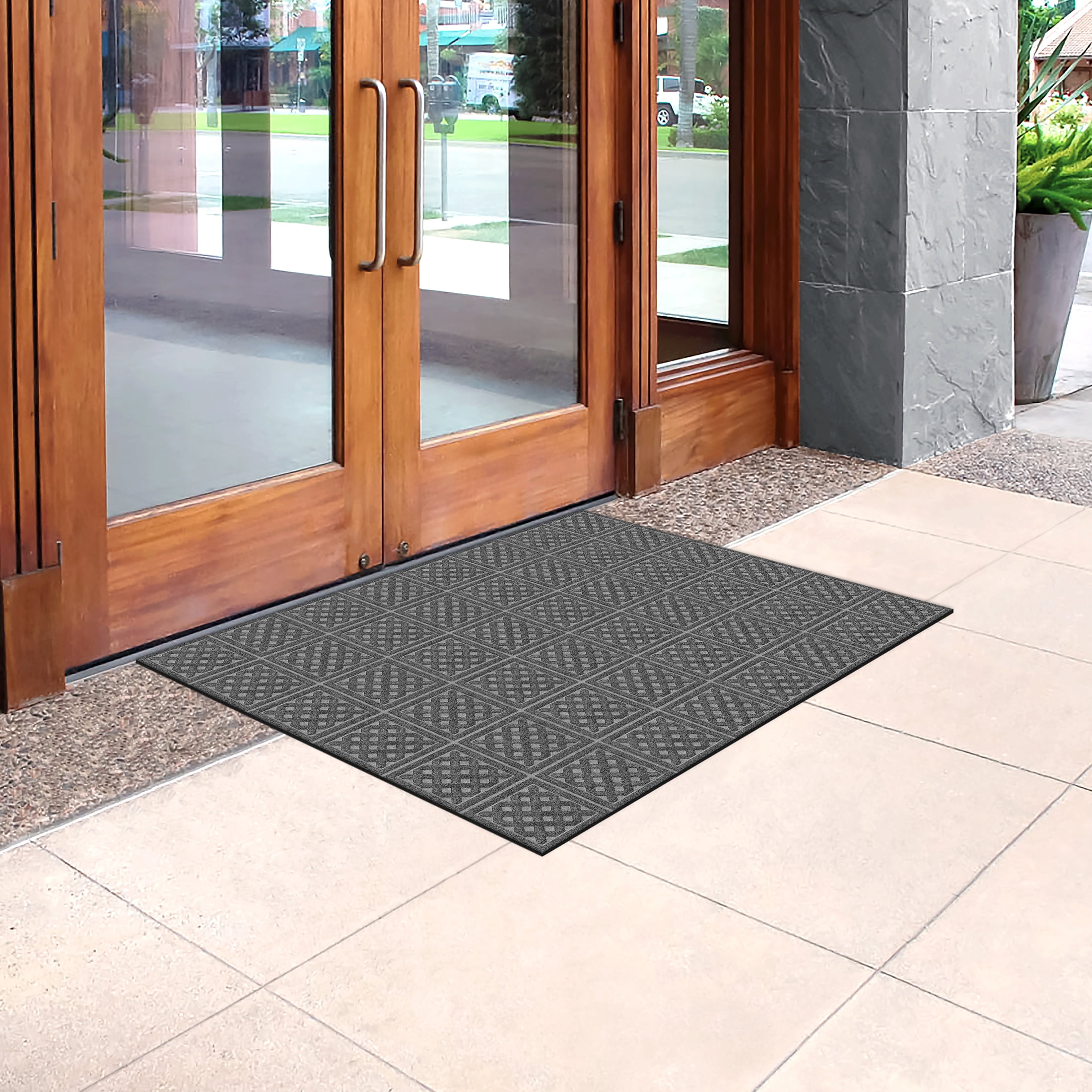 Mainstays Textures Lattice Polyester and Rubber Backed Doormat 3' x 4', Smoke