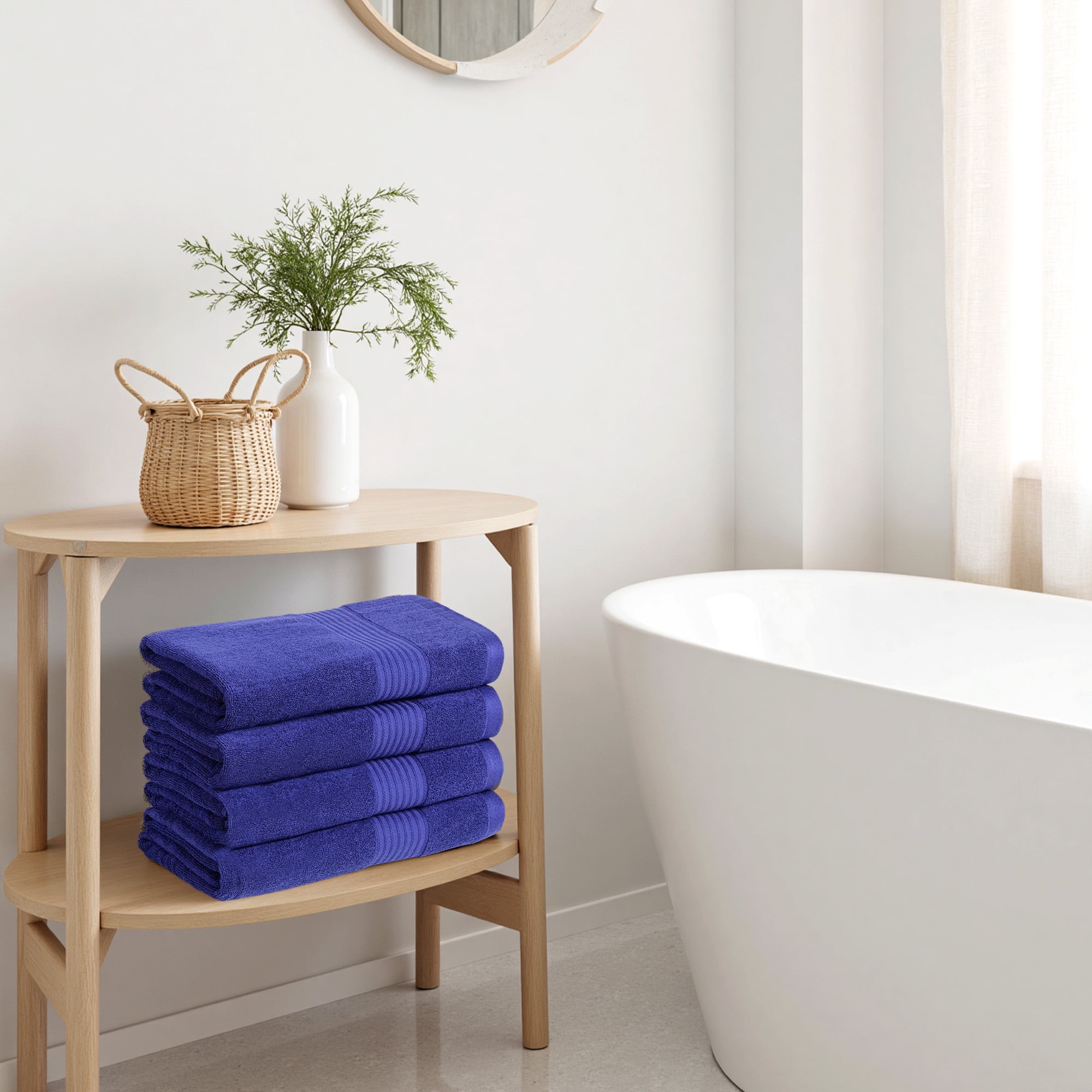 4-Pack 100% Cotton Bath Towel Set, 55" x 28", Suprt Soft & Quick Dry for Bathroom, Beach & Spa, Navy Blue