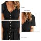 thumbnail image 5 of Vestido de mujer de talle alto y mangas cortas con escote en V y botones en color negro para primavera y verano, 5 of 6