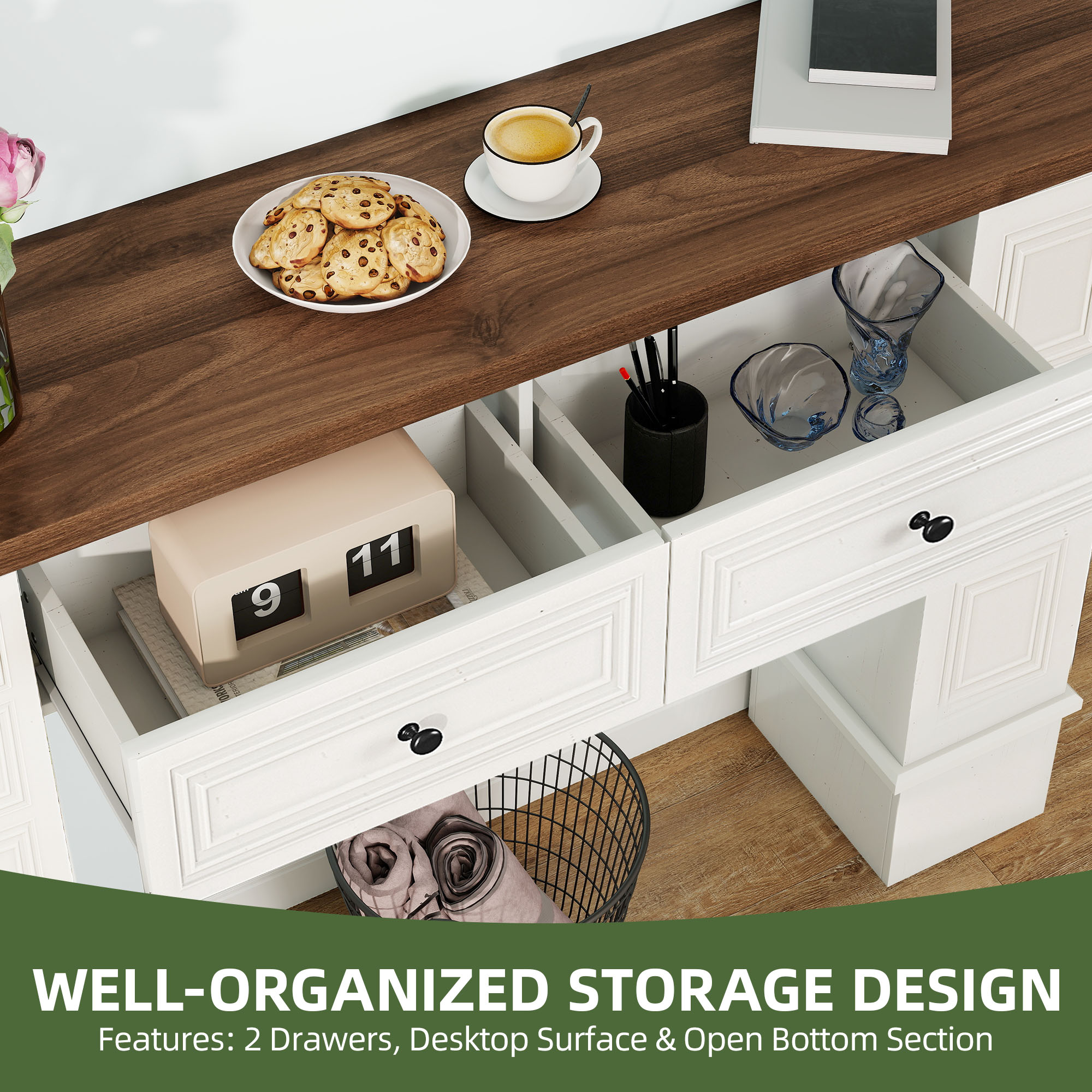 Uforic Console Table with Storage Drawers, Sofa Table for Living Room Entryway, White