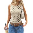 thumbnail image 2 of Women Y2K Tops Polka Dot Shirt Sleeveless Vintage Camisole Crew Neck Crop Tops Going Out Streetwear Khaki L, 2 of 9