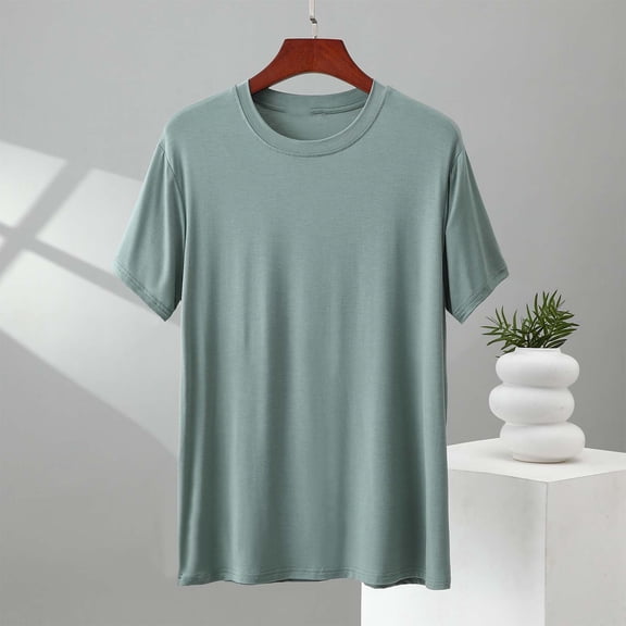 L-5X Plus Size T Shirts for Men Big & Tall Short Sleeve Crewneck Tees Tops Solid Color Pullover Stretchy Slim Loungewear Workout Modal-Tshirts Shirt