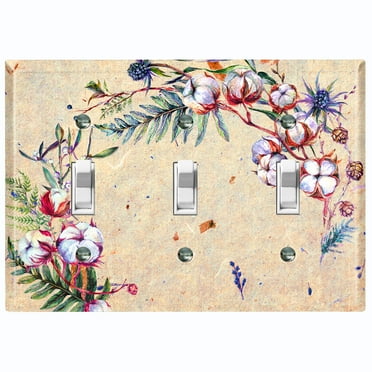 Metal Light Switch Plate Cover Cotton Flower Semi Circle Frame Beige FLW027
