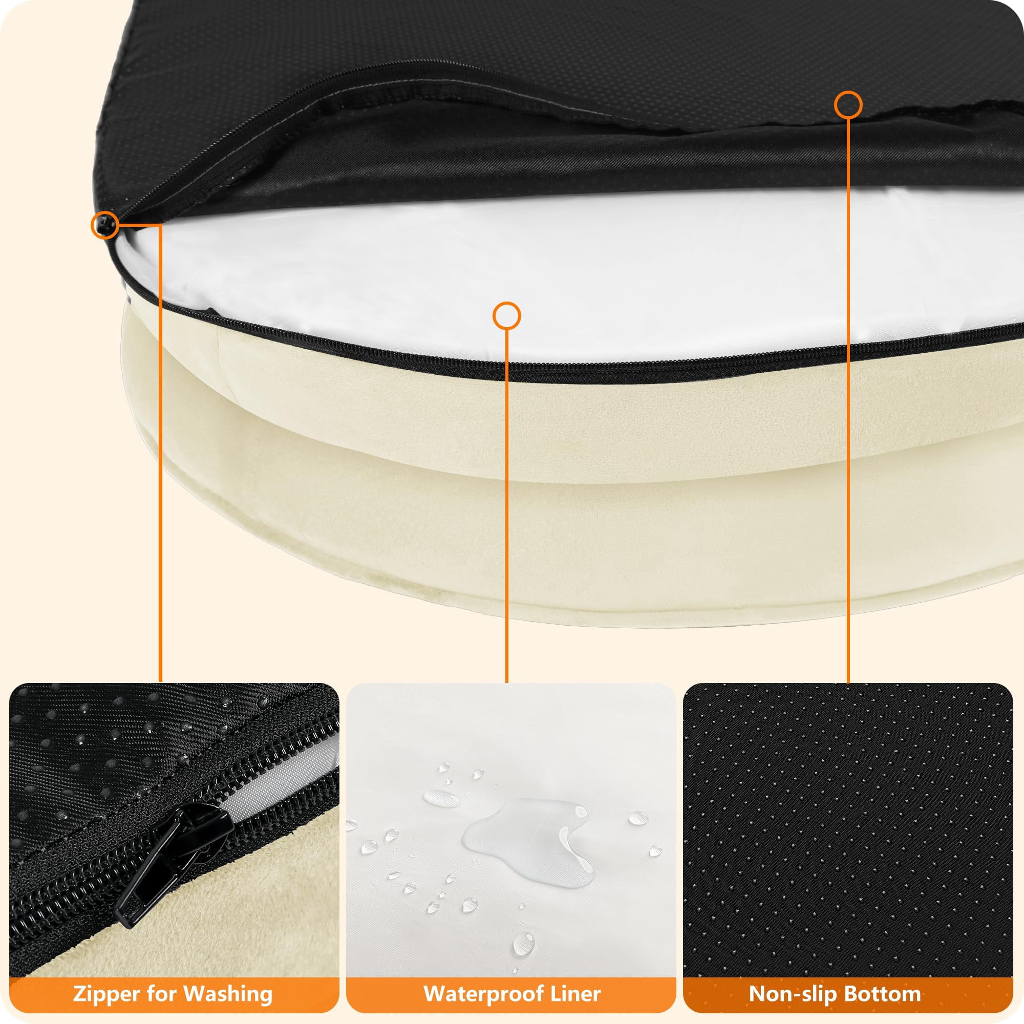 Orthopedic Dog Bed Gel Memory Foam Waterproof Sofa Washable Pet Four Sided Bolster Cushion Removable Cover Non-slip Bottom Beige Medium 36 X 25.5 X 6 Inch