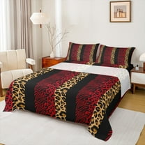 Homewish Red Leopard Print Twin Sheet Sets for Women, Modern Zebra Cheetah Print Twin Fitted Sheet, Fashion Abstract Flat Sheet, Lightweight Room Decor, 3pcs
