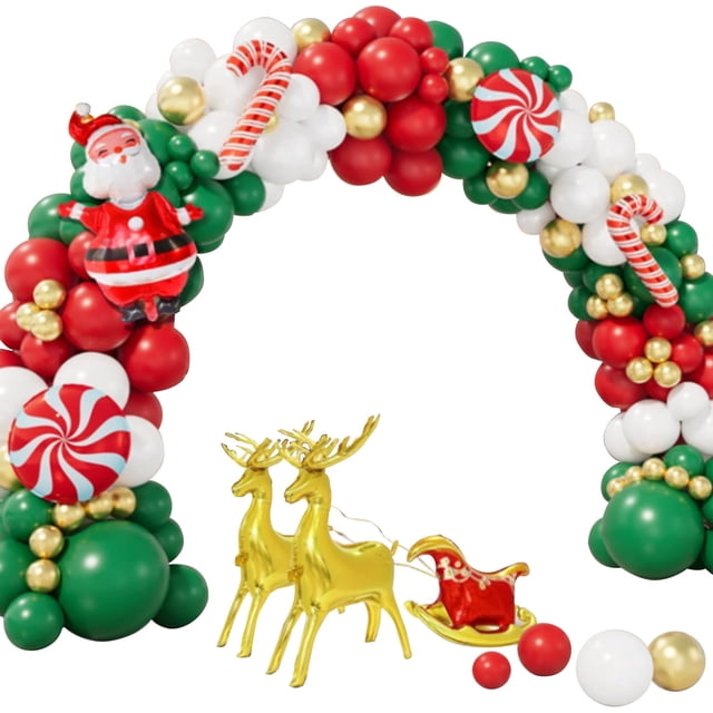 Kit de arco de guirnalda de globos navideños, globos navideños metálicos dorados, verdes, rojos y blancos, decoraciones para Año Nuevo