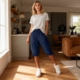 thumbnail image 6 of Vamuko Cargo Shorts for Women Knee Length Baggy Bermuda Shorts 2026 Summer Drawstring Casual Short Loose Fit Plus Size Capri Shorts with Pockets Navy S, 6 of 9