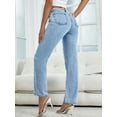 thumbnail image 2 of Women's Straight Leg Jeans Classic Mid Waist Non Stretch Denim Pants With Pearl Rhinestones, 2 of 7