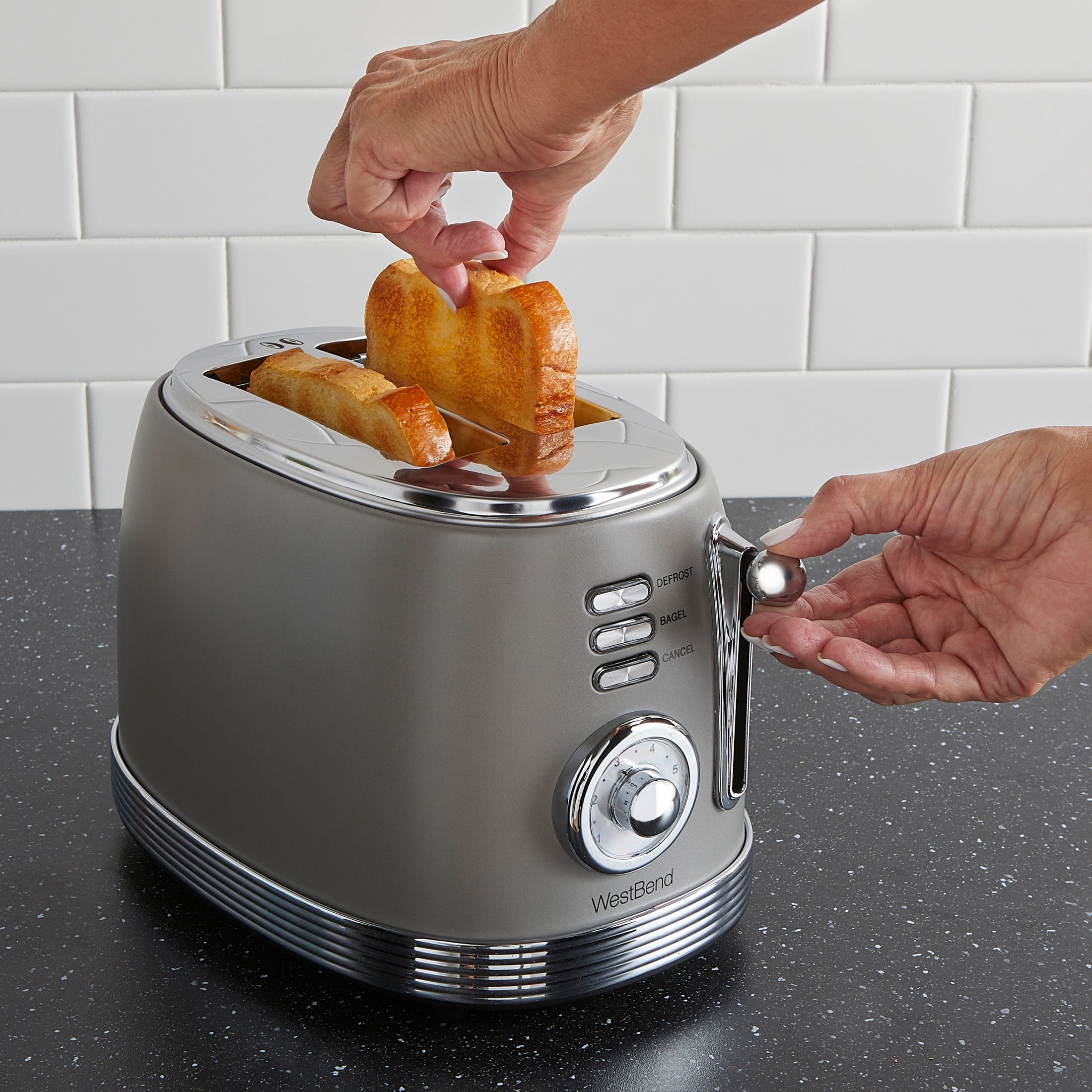 West Bend Retro-Styled 2-Slice Toaster with 4 Functions and 6 Settings, in Gray (TTWBRTGR13)