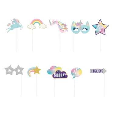 Foil Rainbow Unicorn Party Photo Booth Props, 10pc