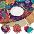 thumbnail image 4 of Fitted Tablecloth Bohemian Ethnic Floral Retro Boho chic, Waterproof Elastic Fitted Vinyl, Backed for Dining and Camping, 4 of 7