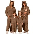 thumbnail image 2 of ZHOGXU Family Matching Fuzzy Hooded Pajamas Long Sleeve Solid Color Zipper Thickened Warm Photoshoot Holiday Jumpsuits Romper Child-Coffee 5-6 Years, 2 of 5