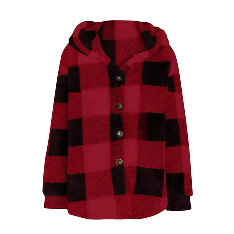 FAVIPT Buffalo Plaid Coat Women,Flannel Jacket Women Button Down - Main Image
