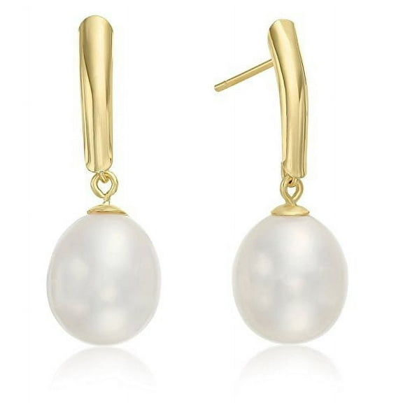 Tilo Jewelry 14K Yellow Gold 8.5-9mm White Freshwater Pearl Drop Earrings with Secure Push-Backs | Handmade Fancy Earrings for Women & Unisex