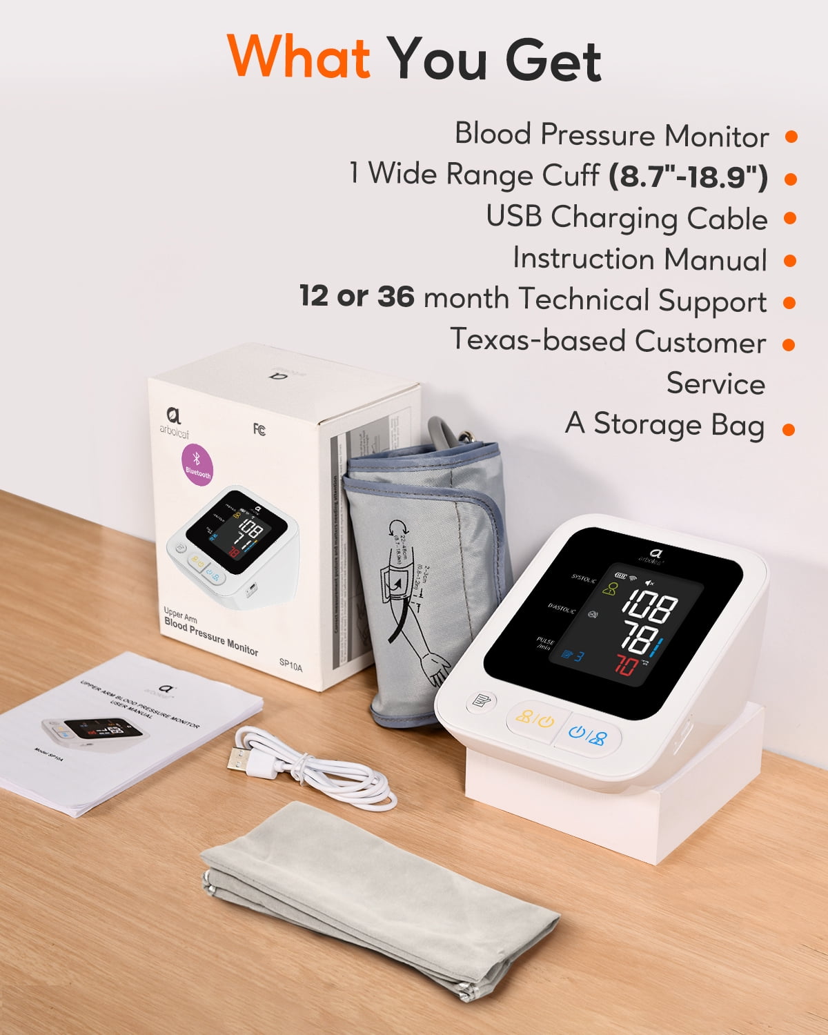 arboleaf Upper Arm Blood Pressure Monitor, Heart Health Tracker with App – Father's Day Gift, Rechargeable & Bluetooth