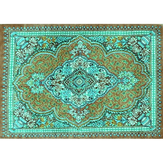 Ahgly Company Machine Washable Indoor Rectangle Persian Turquoise Blue Traditional Area Rugs, 8' x 12'