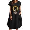 thumbnail image 4 of SMihono Robe d'Été Boho pour Femmes Grande Taille Robe d'Été en Coton et Lin à Imprimé Floral Manches Courtes avec Poche Col Rond Ample, 4 of 6