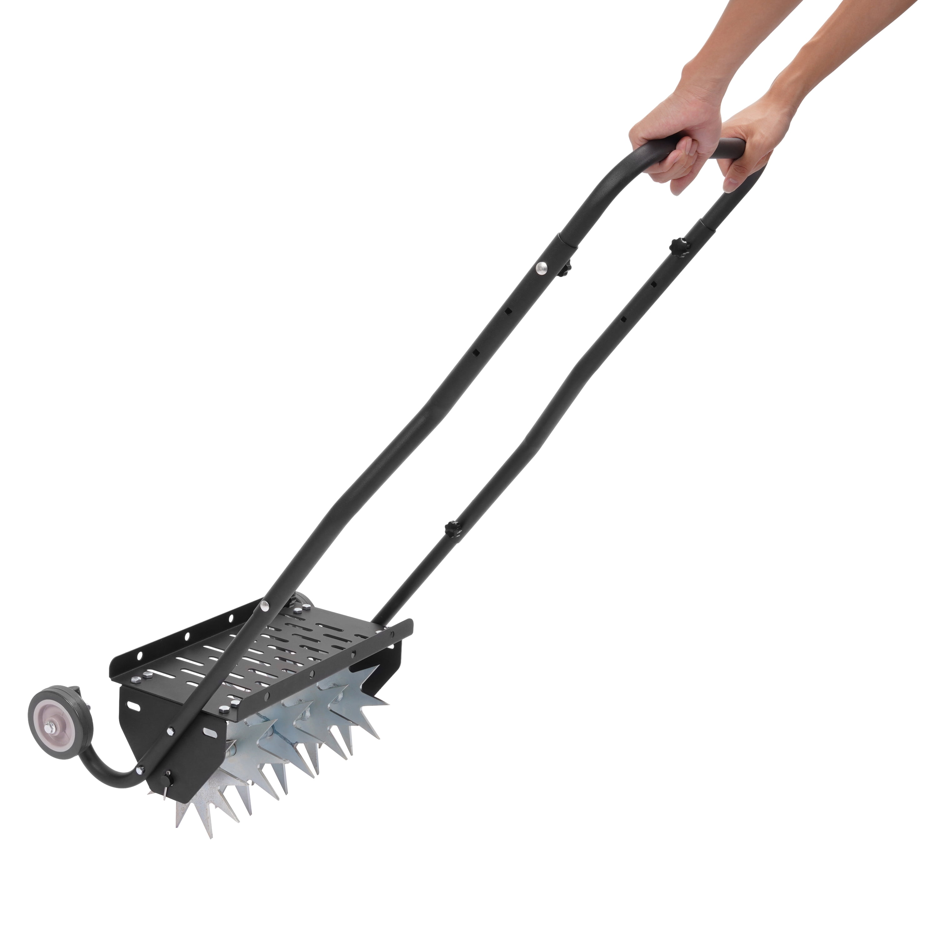 KOJEM 18-Inch Push Spike Aerator Heavy Duty Rolling Lawn Aerator Rotary Spike Lawn Aerator Manual Aeration Equipment with Steel Handle Suitable for Lawns Garden and Yard Grass Aeration