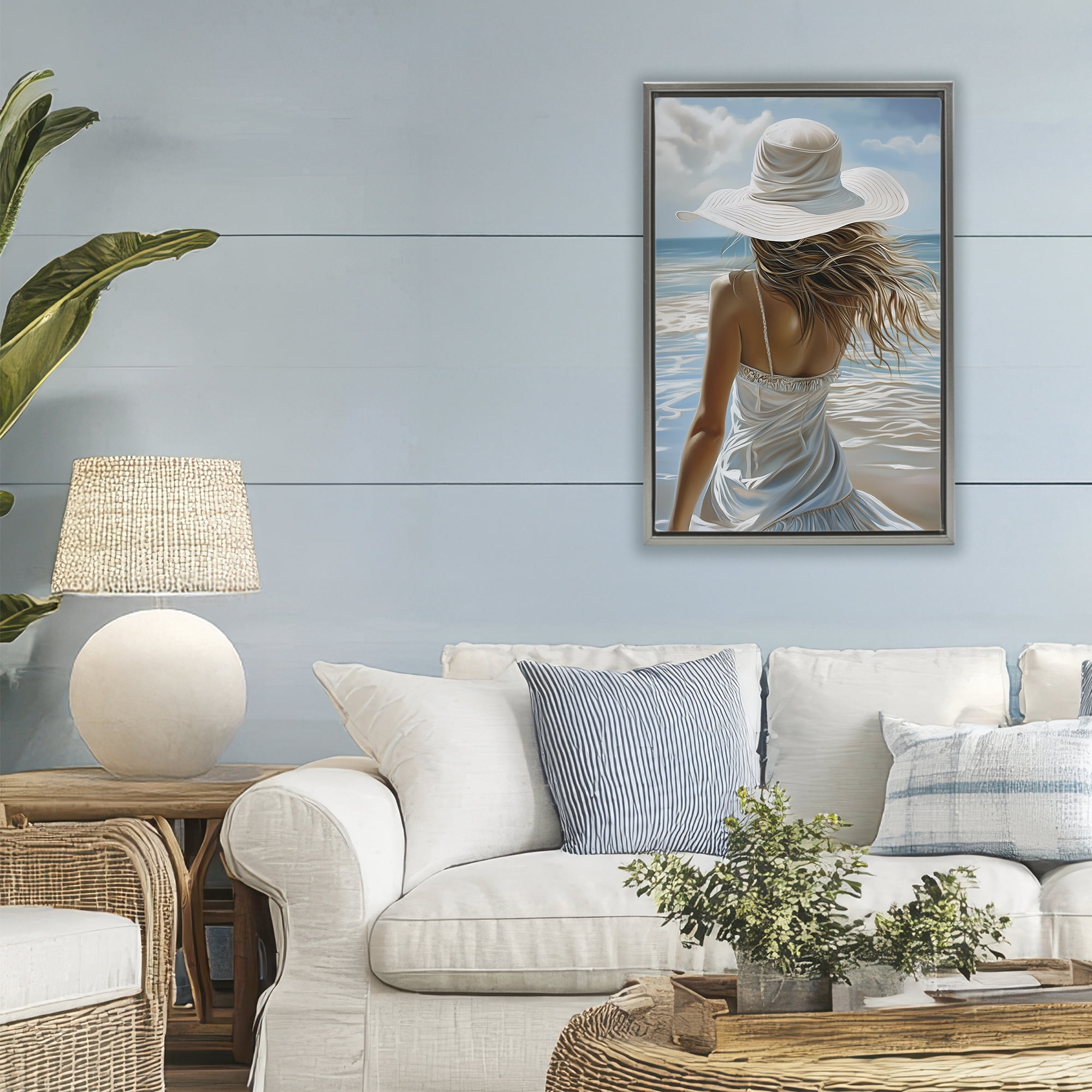 Stupell Industries Seaside Breeze & Flowing Dress Gray Framed Floater Canvas Wall Art, design by Imagine It Images