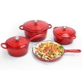 thumbnail image 1 of Juego de utensilios de cocina de hierro fundido esmaltado antiadherente QuliMetal, 7 piezas de ollas y sartenes con tapa, sartén, cacerola, olla holandesa redonda y saludable para hornear pan de masa, 1 of 5